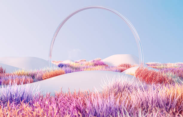 istock Abstract winter landscape scene with a podium for product display. 3d rendering 1582837203