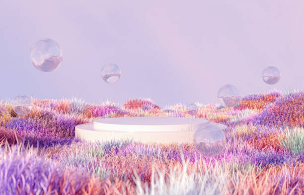 istock Abstract landscape scene with a podium for product display. 3d rendering 1582848976