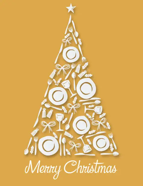 Vector illustration of Cut Paper Christmas Tree Invitation Template