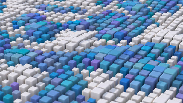 istock Group of colorful cubes morphing, close-up. Abstract illustration, 3d render. 1582863760
