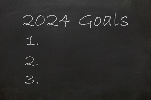 New year 2024 resolutions goal blackboard