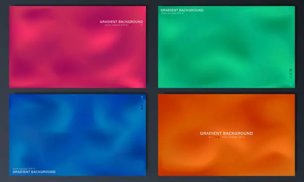 Vector illustration of Set of 4 abstract backgrounds with blurred bright colorful gradient.