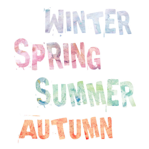 istock Set of Watercolor 4 seasons Lettering isolated on white background. Design elements for Poster, Marketing, stickers, Postcard. Colorful Graphic hand drawn illustration with Wording 1582945564