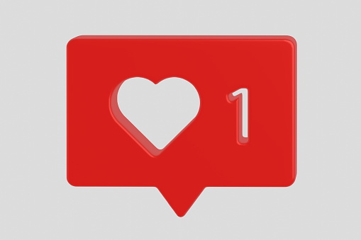 Feedback Sign, social network, social media notification love heart icon. Simple one like notification. 3d render