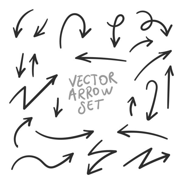 Hand drawn arrows collection Set simple flat arrows isolated on white background. Arrow mark icons and arrow paint. Stock vector. EPS10.