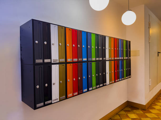 istock Group of colorful mail boxes in Spanish apartment's building 1582985548