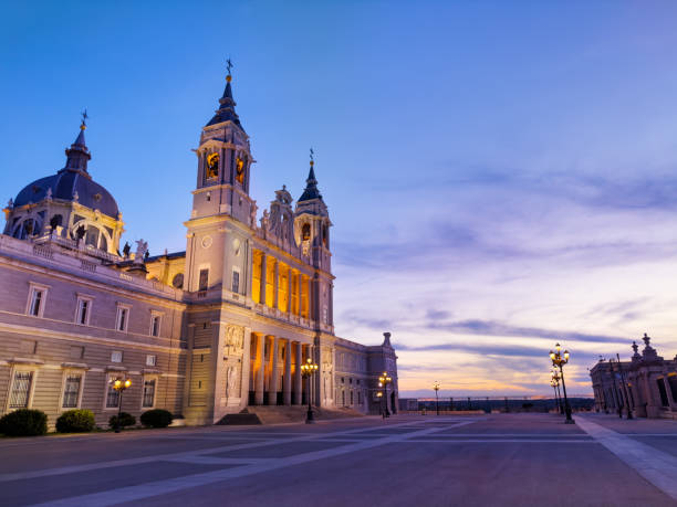 istock Summer dusk time illuminated view of Almudena Cathedra 1582985561