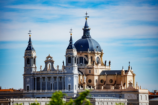 Madrid skyline featuring the Almudena cathedral (Spain).