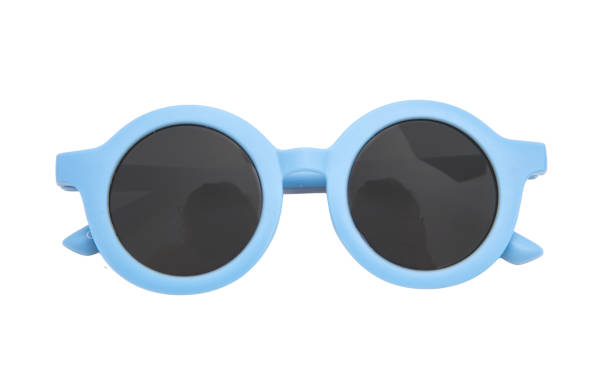 Sunglasses isolated on white background, children pastel blue round frame eyeglasses,