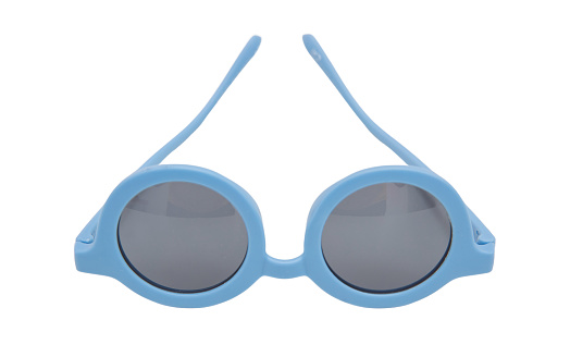 Sunglasses isolated on white background, children pastel blue round frame eyeglasses,