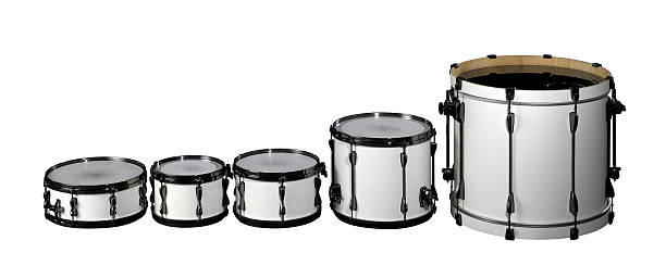 Drum set set of white drums in white back bass drum photos stock pictures, royalty-free photos & images