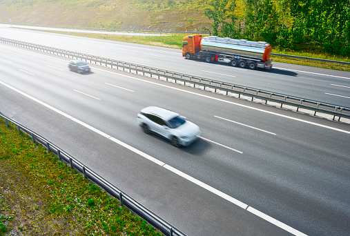 Aerial view of multi lane highway. landscapes with agricultural fileds