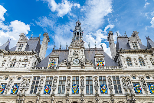 Town Hall (Hotel de Ville), Brussels, Belgium. The town Hall was built in stages between 1401 and 1455 and is a part of the Grand Place (Grote Markt) which is the central square and the most memorable landmark of Brussels. The Grand Place was designated by UNESCO as a World Heritage Site and was voted the most beautiful square in Europe in 2010.