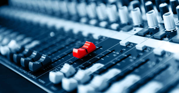 istock Detail of professional digital audio mixing system 1583065433