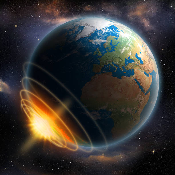 wpływ na ziemi - judgement day exploding asteroid earth zdjęcia i obrazy z banku zdjęć