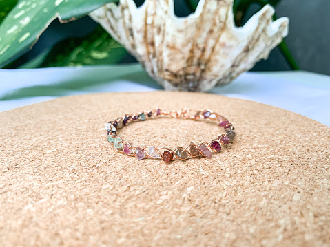 Handmade bracelet with stone beads. Wire wrapped jewellery.