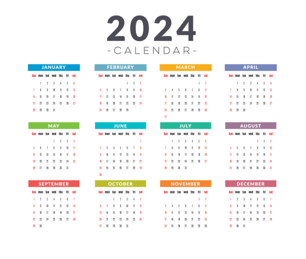illustrations, cliparts, dessins animés et icônes de calendrier 2024 en langue anglaise. - calendrier 2024