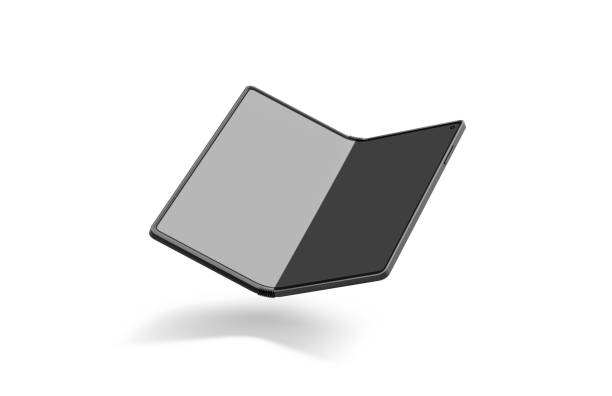istock Blank black flexible book phone display half opened mockup, isolated 1583108509