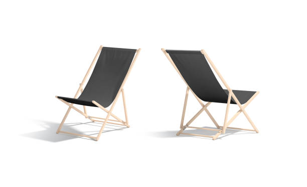 istock Blank black folding beach chair mockup, side and back view 1583112084