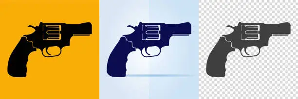 Vector illustration of Revolver icon set with short barrel or snub nose revolver