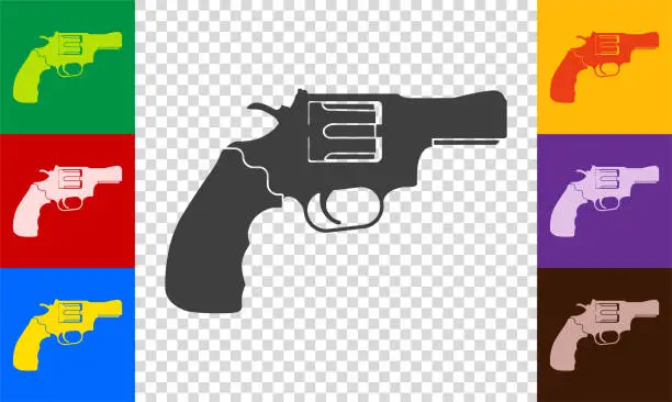 Vector illustration of Revolver icon set with short barrel or snub nose revolver