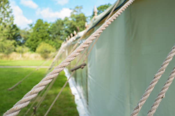 istock Shallow focus of large adjustable marquee guy ropes. 1583166421