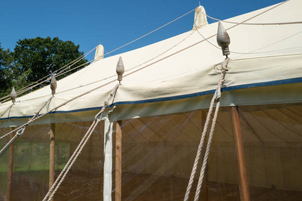 istock Shallow focus of large adjustable marquee guy ropes. 1583167522