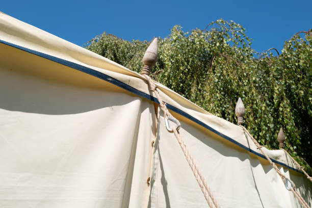 istock Shallow focus of large adjustable marquee guy ropes. 1583167525
