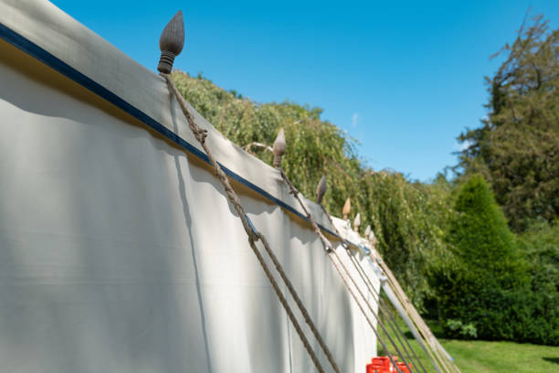 istock Shallow focus of large adjustable marquee guy ropes. 1583168077