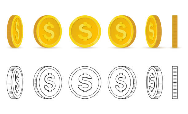 Set of rotating coin, dollar. Vector illustration in HD very easy to make edits. coin outline stock illustrations