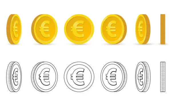 Vector illustration of Set of rotating coin, Euro.