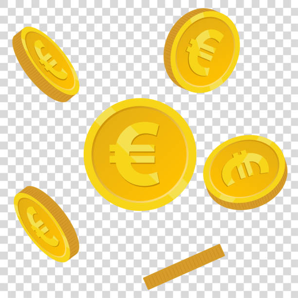 ilustrações de stock, clip art, desenhos animados e ícones de euro coin on transparent background. - stack currency coin symbol