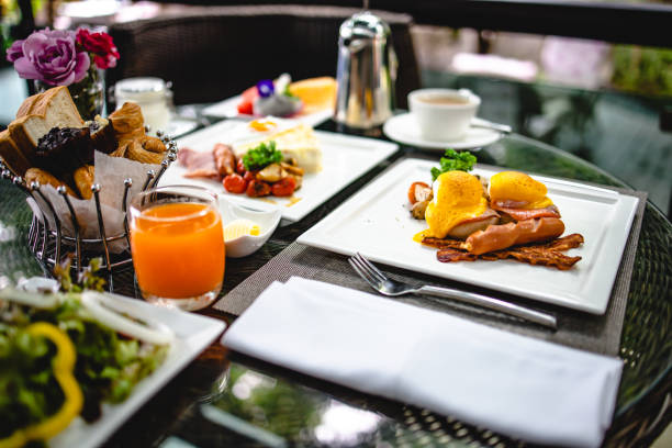 istock Full American Breakfast Huge healthy breakfast spread on a table with coffee Breakfast served with coffee English breakfast fried egg 1583175893