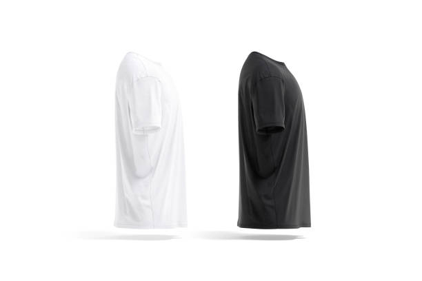 istock Blank black and white oversize t-shirt mockup, profile view 1583178152