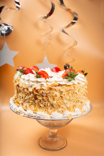 Birthday cake in a yellow background, celebration cake