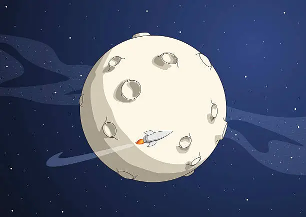 Vector illustration of Cartoon of planet with rocket flying around
