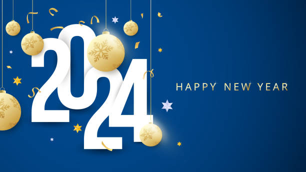 Happy New Year 2024, Number design template. Greeting banner template, Vector illustration EPS 10 Happy new year 2024, Number design template new years eve stock illustrations