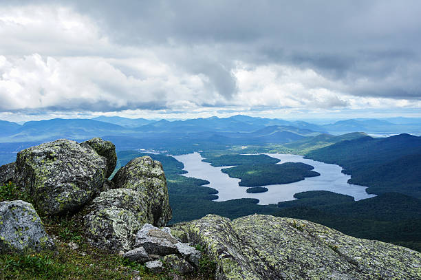 View of Lake Placid From Whiteface Mountain, Adirondacks Standing near the summit of Whiteface Mountain, overlooking Lake Placid. New York State, USA. whiteface mountain stock pictures, royalty-free photos & images