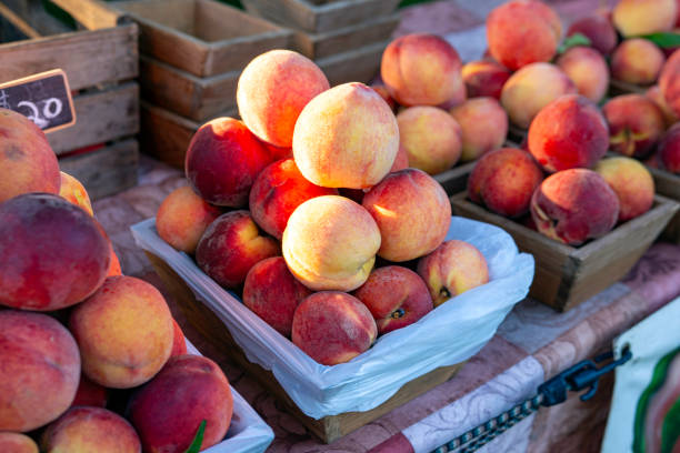 istock Fresh peaches displayed at a local farmers market 1583250926
