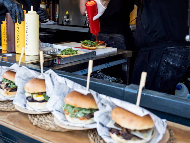 Hamburger food truck. Hamburger food truck festival, Alicante, Valencian Community, Spain. spanish hamburger stock pictures, royalty-free photos & images