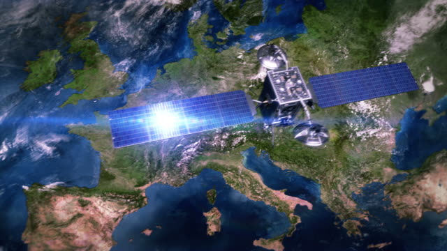 Europe. Telecommunication satellite orbiting Earth.
