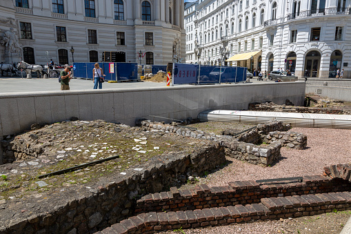 Vienna, Austria - June 13, 2023: Archaeological excavations at Michaelerplatz in Vienna