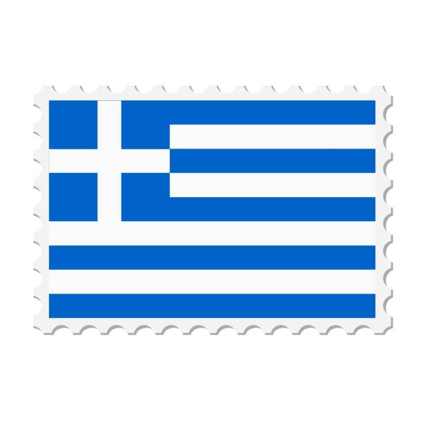istock Greece postage stamp. Postcard vector illustration with Greek national flag isolated on white background. 1583335672
