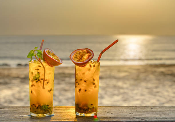 two drinks with passionfruit decoration two drinks with passionfruit decoration beach goa party stock pictures, royalty-free photos & images