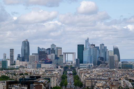 Skyline of the La Defense district in Paris as seen from the Arc de Triomphe