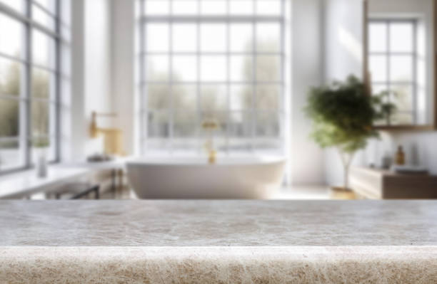 istock Background of a beautiful and bright bathroom with desk 1583354177