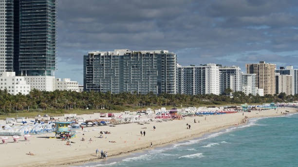Aerial shot of Miami Beach, Florida on a sunny day in spring.