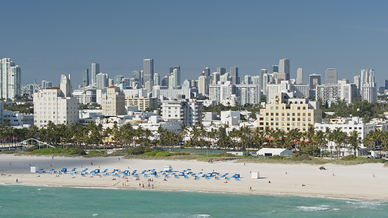 Aerial shot of Miami Beach, Florida on a sunny day in spring.
