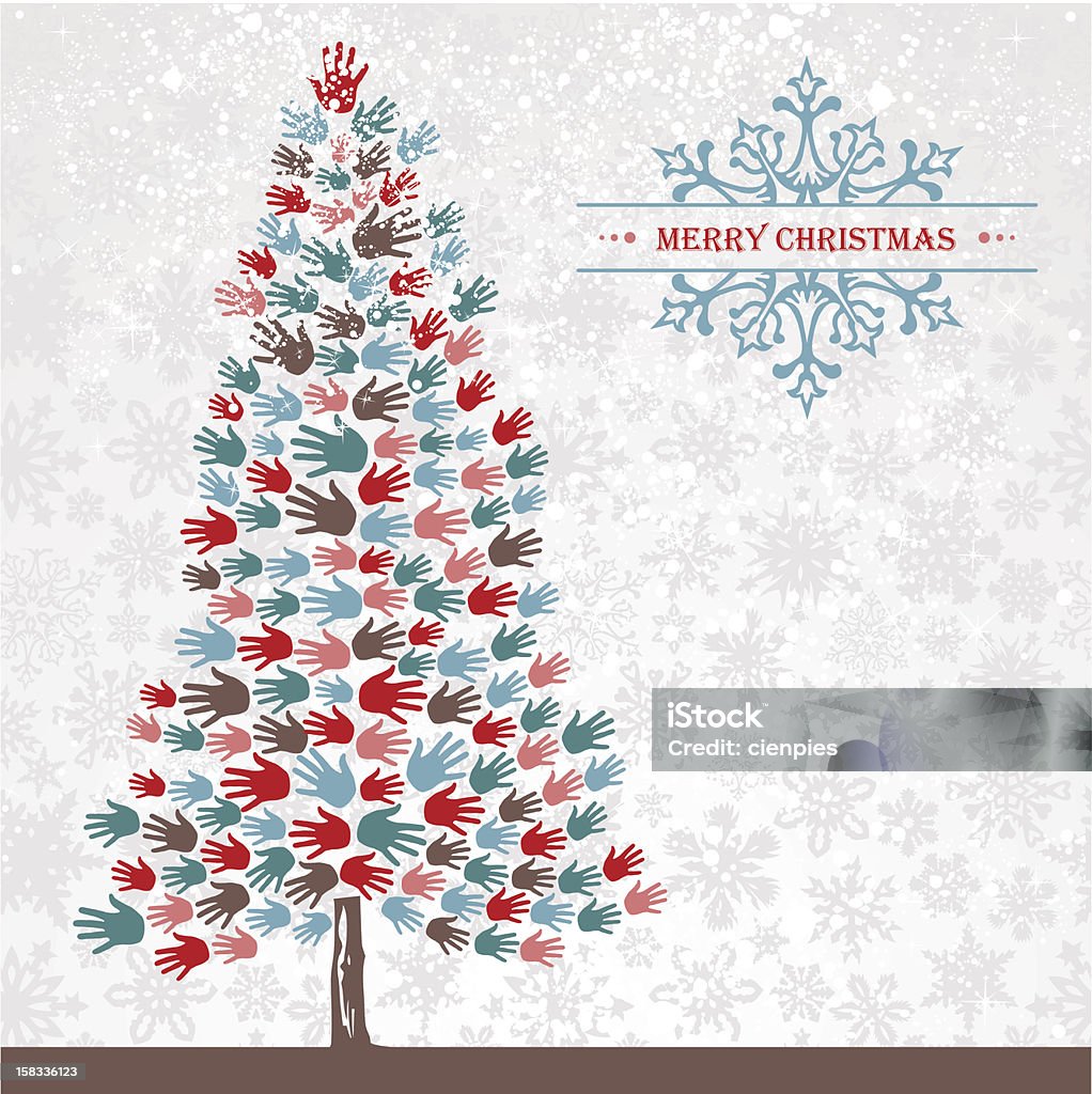 Merry Natal árvore de diversidade Mão - Royalty-free Natal arte vetorial