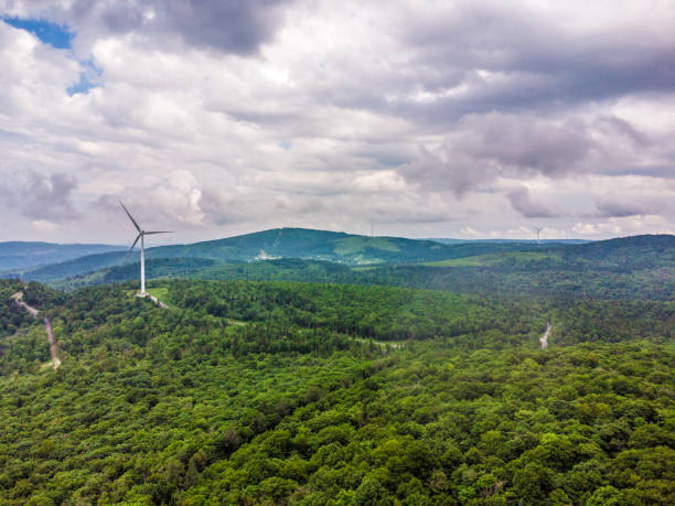 istock Aerial view of wind turbines 1583363592